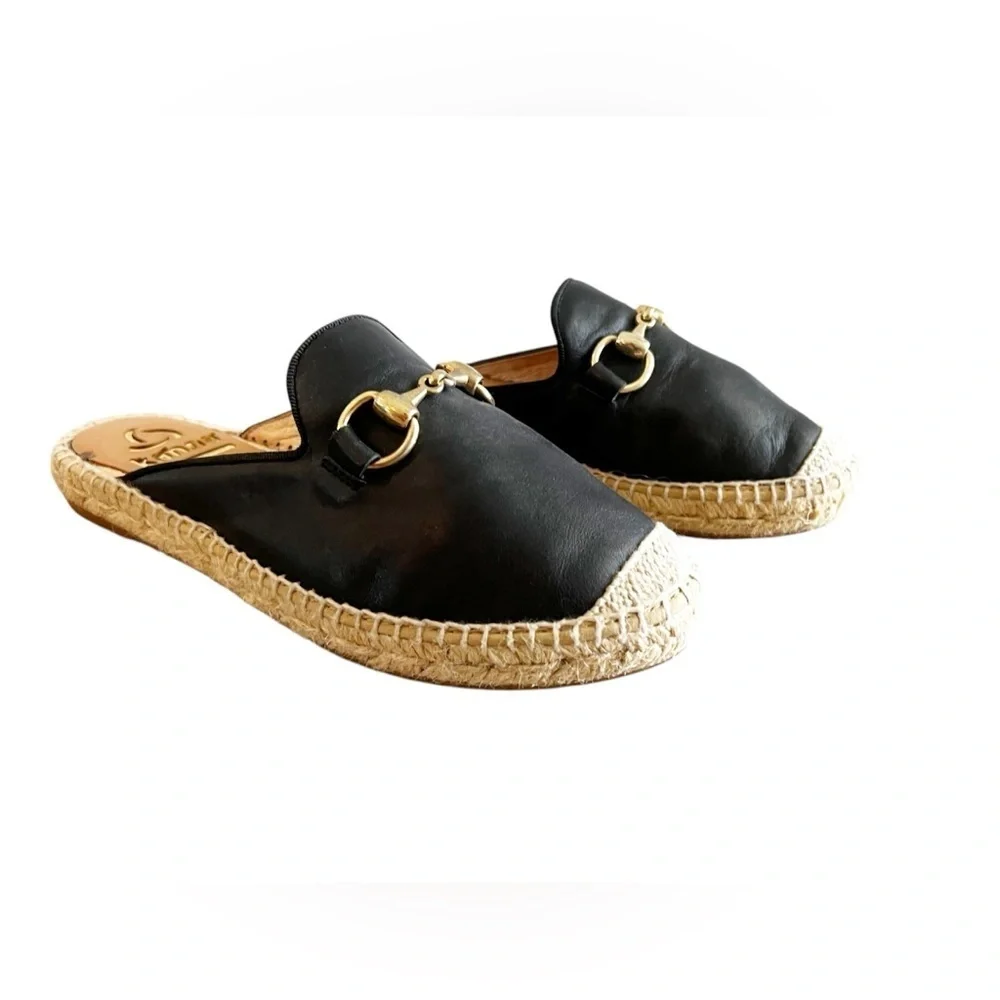 Kanna Dora Black Espadrille Slide On Leather Shoes Womens 36